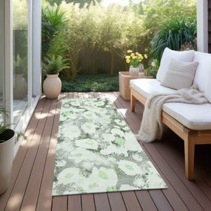 Homeroots 8' Runner Artichoke Green Floral Washable Non Skid Indoor Outdoor Runner Rug Aloe Polyester 561697