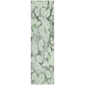 Homeroots 8' Runner Artichoke Green Floral Washable Non Skid Indoor Outdoor Runner Rug Aloe Polyester 561697