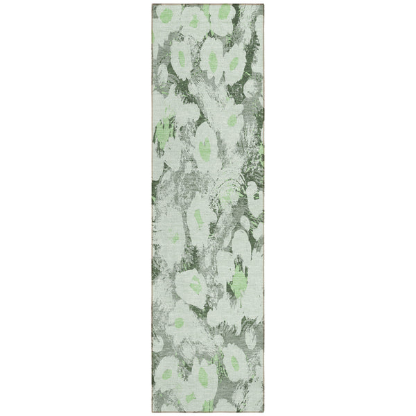 Homeroots 8' Runner Artichoke Green Floral Washable Non Skid Indoor Outdoor Runner Rug Aloe Polyester 561697