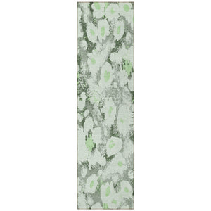Homeroots 8' Runner Artichoke Green Floral Washable Non Skid Indoor Outdoor Runner Rug Aloe Polyester 561697