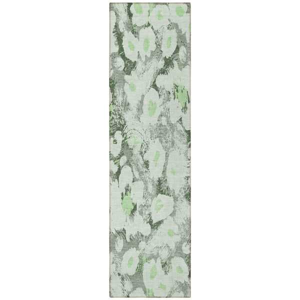 Homeroots 8' Runner Artichoke Green Floral Washable Non Skid Indoor Outdoor Runner Rug Aloe Polyester 561697