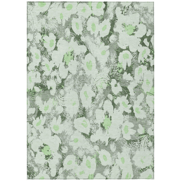 Homeroots 3' X 5' Artichoke Green Floral Washable Non Skid Indoor Outdoor Area Rug Aloe Polyester 561699