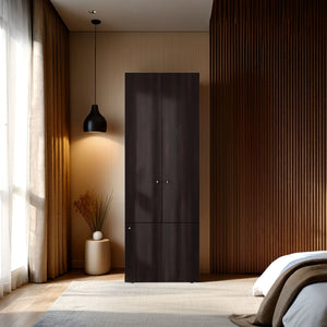 English Elm Armoire, Three-Door Engineered Wood Wardrobe in Walnut and Black Wengue with 3 Shelves for Organized Storage Multi 70.87 L x 23.62 W x 5.51 H B097P369450