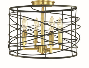Framburg 4-light Decorative Flush Mount With Woven Wire Shade And Square Chain For Modern Elegance Brushed Brass And Matte Black Metal 5617 Br/Mblack