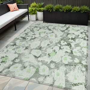Homeroots 5' X 8' Artichoke Green Floral Washable Non Skid Indoor Outdoor Area Rug Aloe Polyester 561700