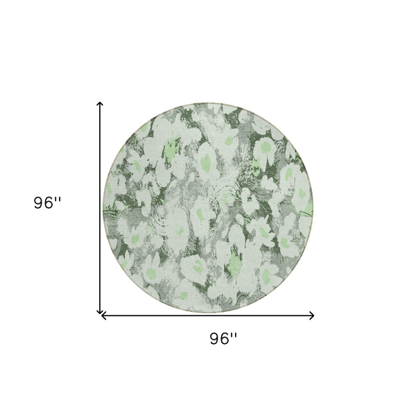 Homeroots 8' Round Artichoke Green Round Floral Washable Non Skid Indoor Outdoor Area Rug Aloe Polyester 561701