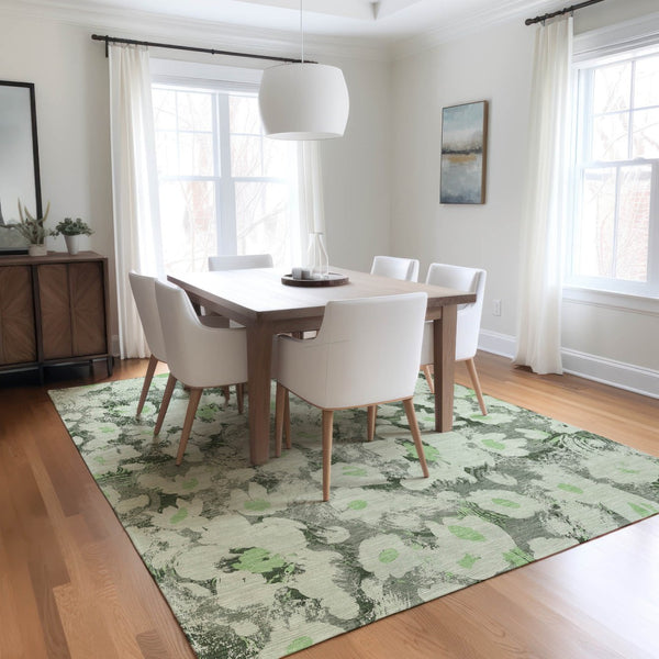 Homeroots 9' X 12' Floral Washable Stain Resistant Non-skid Indoor Outdoor Area Rug For Family-friendly Spaces Aloe Polyester 561703