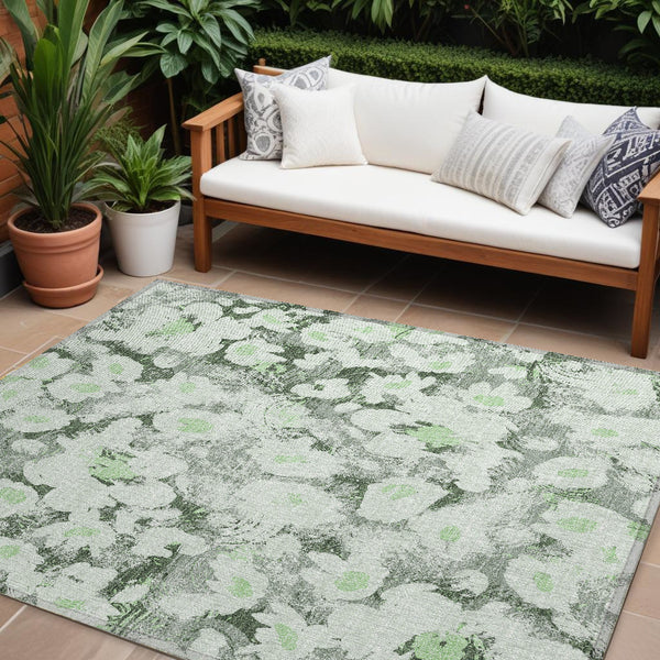 Homeroots 9' X 12' Floral Washable Stain Resistant Non-skid Indoor Outdoor Area Rug For Family-friendly Spaces Aloe Polyester 561704