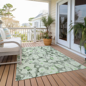 Homeroots 9' X 12' Floral Washable Stain Resistant Non-skid Indoor Outdoor Area Rug For Family-friendly Spaces Aloe Polyester 561704