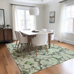 Homeroots 9' X 12' Floral Washable Stain Resistant Non-skid Indoor Outdoor Area Rug For Family-friendly Spaces Aloe Polyester 561704