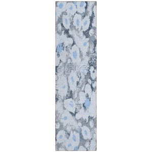 Homeroots 8' Runner Denim Blue Floral Washable Non Skid Indoor Outdoor Runner Rug Denim Polyester 561706