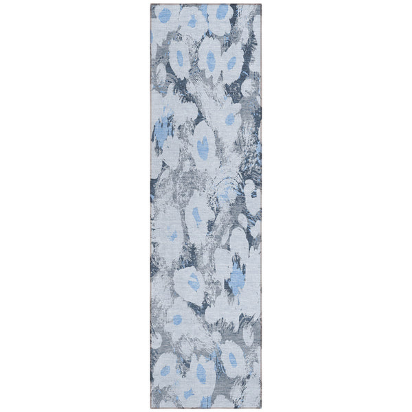 Homeroots 8' Runner Denim Blue Floral Washable Non Skid Indoor Outdoor Runner Rug Denim Polyester 561706