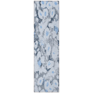 Homeroots 8' Runner Denim Blue Floral Washable Non Skid Indoor Outdoor Runner Rug Denim Polyester 561706