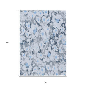 Homeroots 3' X 5' Denim Blue Floral Washable Non Skid Indoor Outdoor Area Rug Denim Polyester 561708