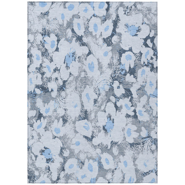 Homeroots 3' X 5' Denim Blue Floral Washable Non Skid Indoor Outdoor Area Rug Denim Polyester 561708