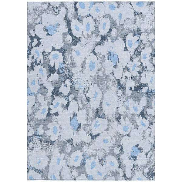 Homeroots 5' X 8' Denim Blue Floral Washable Non Skid Indoor Outdoor Area Rug Denim Polyester 561709