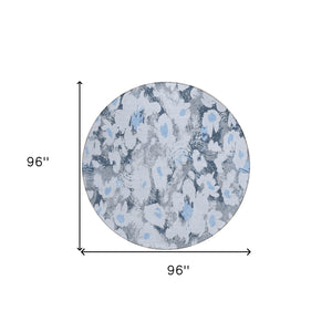 Homeroots 8' Round Denim Blue Round Floral Washable Non Skid Indoor Outdoor Area Rug Denim Polyester 561710