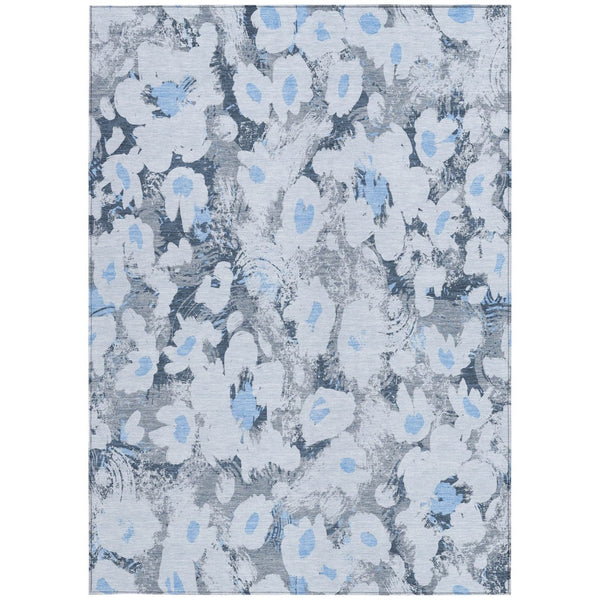 HomeRoots 5' X 8' Floral Washable Non-Skid Area Rug – Durable, Stylish Design for Indoor & Outdoor Spaces Denim 561711