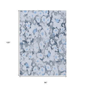HomeRoots 5' X 8' Floral Washable Non-Skid Area Rug – Durable, Stylish Design for Indoor & Outdoor Spaces Denim 561711