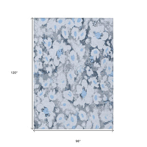 Homeroots 8' X 10' Denim Blue Floral Washable Non Skid Indoor Outdoor Area Rug Denim Polyester 561711
