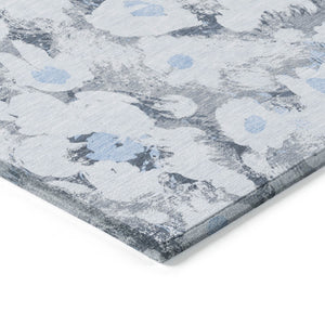 HomeRoots 5' X 8' Floral Washable Non-Skid Area Rug – Durable, Stylish Design for Indoor & Outdoor Spaces Denim 561711