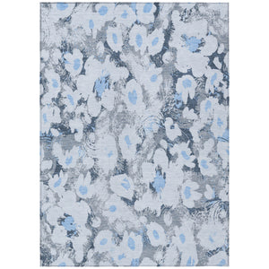 Homeroots 10' X 14' Denim Blue Floral Washable Non Skid Indoor Outdoor Area Rug Denim Polyester 561713