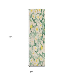 Homeroots 9' X 12' Floral Washable Stain Resistant Non-skid Indoor Outdoor Area Rug For Family-friendly Spaces Green Polyester 561715