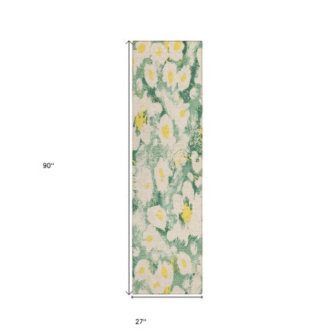 Homeroots 9' X 12' Floral Washable Stain Resistant Non-skid Indoor Outdoor Area Rug For Family-friendly Spaces Green Polyester 561715