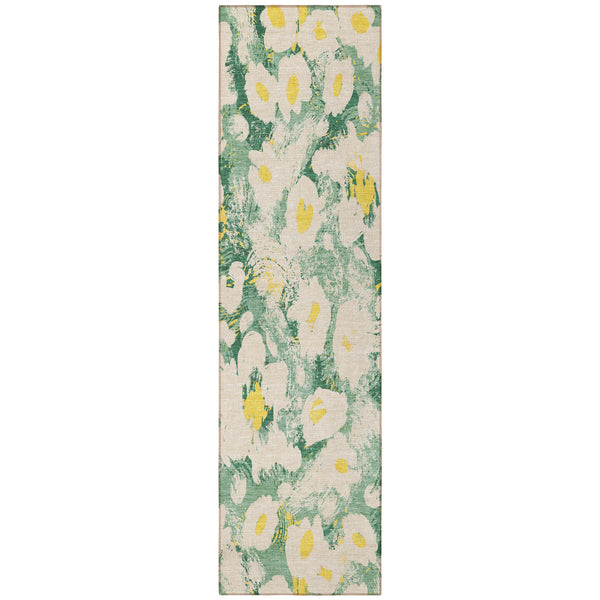 Homeroots 9' X 12' Floral Washable Stain Resistant Non-skid Indoor Outdoor Area Rug For Family-friendly Spaces Green Polyester 561715