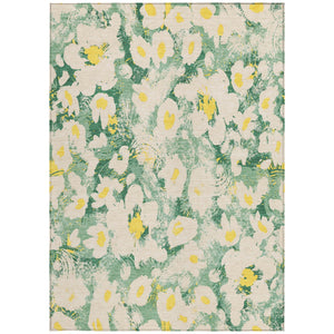 Homeroots 9' X 12' Floral Washable Stain Resistant Non-skid Indoor Outdoor Area Rug For Family-friendly Spaces Green Polyester 561717