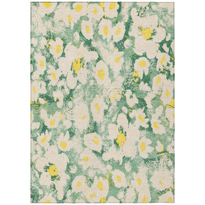Homeroots 5' X 8' Green Floral Washable Non Skid Indoor Outdoor Area Rug Green Polyester 561718