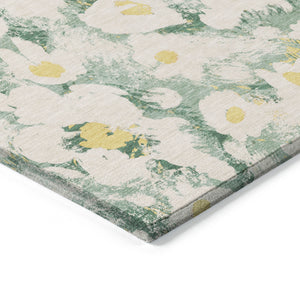 Homeroots 5' X 8' Green Floral Washable Non Skid Indoor Outdoor Area Rug Green Polyester 561718