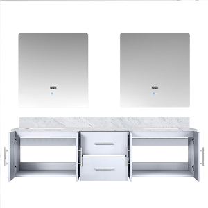 English Elm Glossy White Double Bath Vanity With Carrara Marble Top & Led Mirrors – Modern Storage Solution! B2731S00832