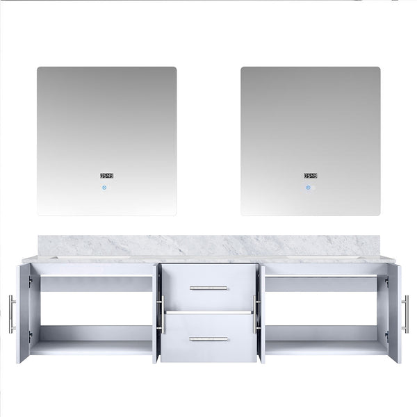 English Elm Glossy White Double Bath Vanity With Carrara Marble Top & Led Mirrors – Modern Storage Solution! B2731S00832