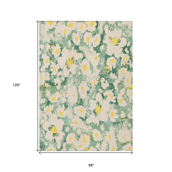 Homeroots 8' X 10' Green Floral Washable Non Skid Indoor Outdoor Area Rug Green Polyester 561720