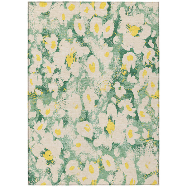 Homeroots 9' X 12' Green Floral Washable Non Skid Indoor Outdoor Area Rug Green Polyester 561721
