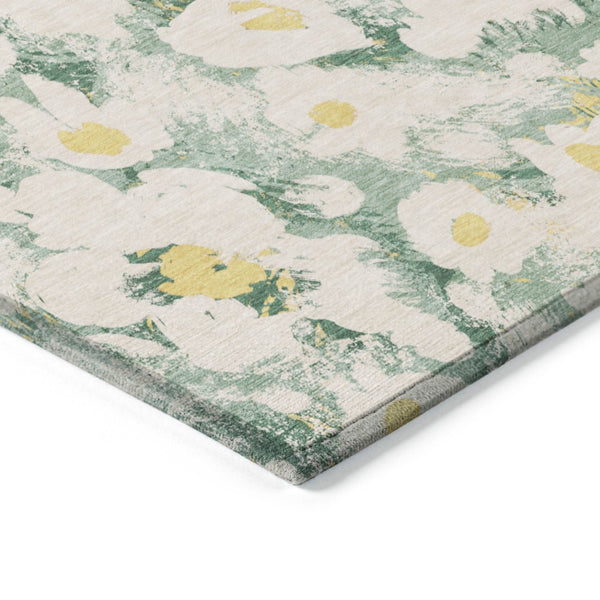 HomeRoots 5' X 8' Floral Washable Non-Skid Area Rug – Durable, Stylish Design for Indoor & Outdoor Spaces Green 561721