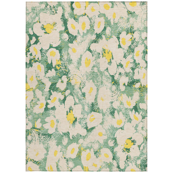 Homeroots 10' X 14' Green Floral Washable Non Skid Indoor Outdoor Area Rug Green Polyester 561722