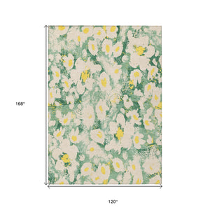 Homeroots 10' X 14' Green Floral Washable Non Skid Indoor Outdoor Area Rug Green Polyester 561722