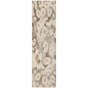 Homeroots 8' Runner Khaki Floral Washable Non Skid Indoor Outdoor Runner Rug Khaki Polyester 561724