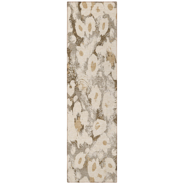 Homeroots 8' Runner Khaki Floral Washable Non Skid Indoor Outdoor Runner Rug Khaki Polyester 561724