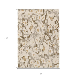 Homeroots 3' X 5' Khaki Floral Washable Non Skid Indoor Outdoor Area Rug Khaki Polyester 561726