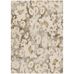 Homeroots 3' X 5' Khaki Floral Washable Non Skid Indoor Outdoor Area Rug Khaki Polyester 561726