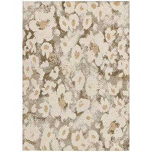Homeroots 9' X 12' Floral Washable Stain Resistant Non-skid Indoor Outdoor Area Rug For Family-friendly Spaces Khaki Polyester 561727