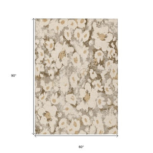 Homeroots 9' X 12' Floral Washable Stain Resistant Non-skid Indoor Outdoor Area Rug For Family-friendly Spaces Khaki Polyester 561727
