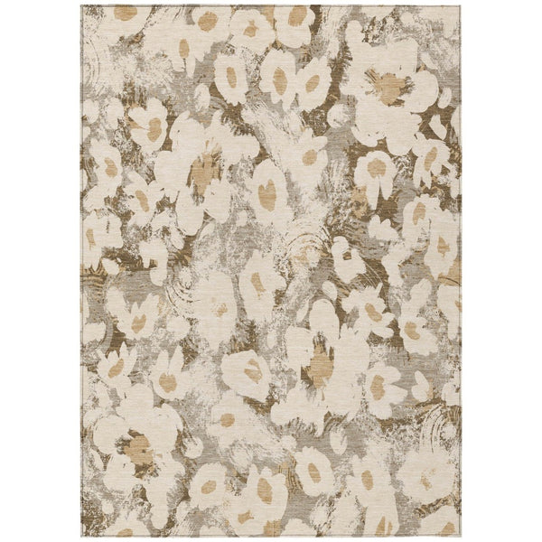 HomeRoots 5' X 8' Floral Washable Non-Skid Area Rug – Durable, Stylish Design for Indoor & Outdoor Spaces Khaki 561727