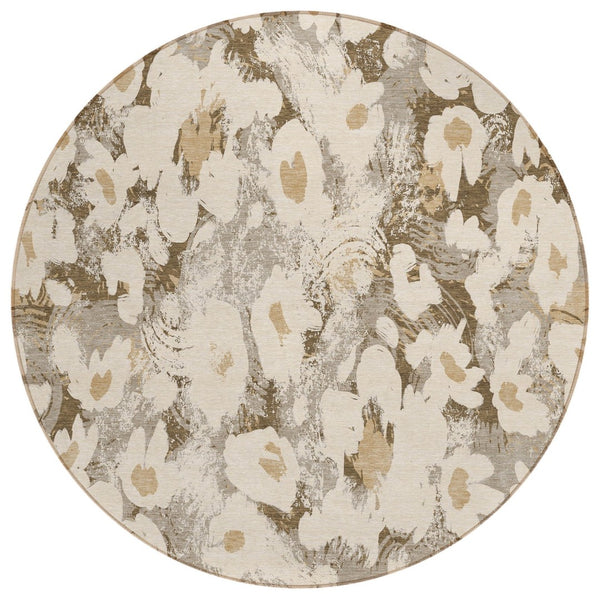 HomeRoots 5' X 8' Floral Washable Non-Skid Area Rug – Durable, Stylish Design for Indoor & Outdoor Spaces Khaki 561728