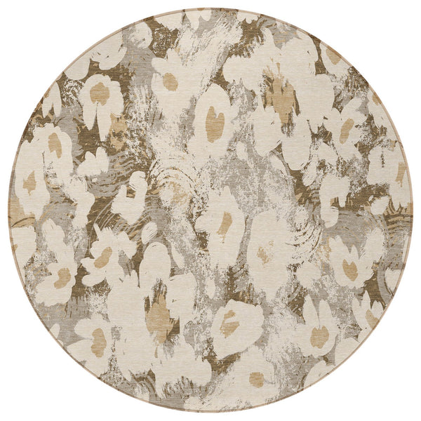 Homeroots 9' X 12' Floral Washable Stain Resistant Non-skid Indoor Outdoor Area Rug For Family-friendly Spaces Khaki Polyester 561728