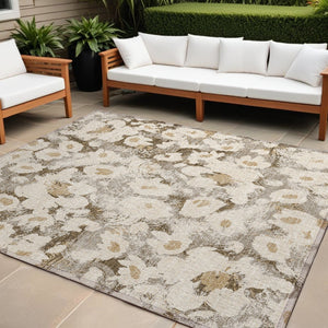HomeRoots 5' X 8' Floral Washable Non-Skid Area Rug – Durable, Stylish Design for Indoor & Outdoor Spaces Khaki 561729