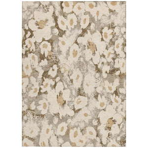 HomeRoots 5' X 8' Floral Washable Non-Skid Area Rug – Durable, Stylish Design for Indoor & Outdoor Spaces Khaki 561730